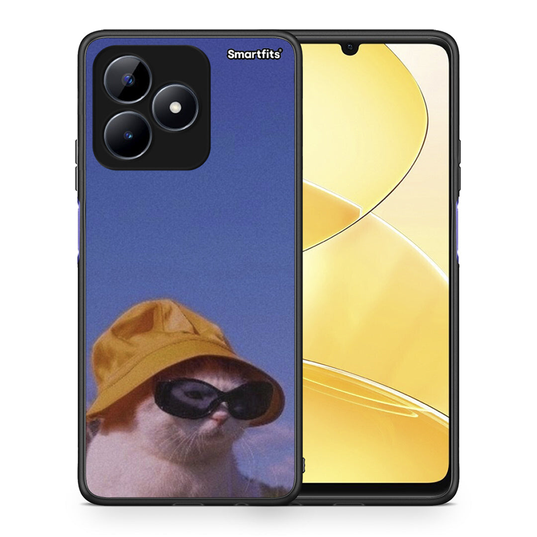 Θήκη Realme C51 Cat Diva από τη Smartfits με σχέδιο στο πίσω μέρος και μαύρο περίβλημα | Realme C51 Cat Diva case with colorful back and black bezels