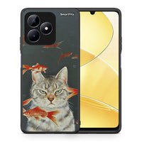 Thumbnail for Θήκη Realme C51 Cat Goldfish από τη Smartfits με σχέδιο στο πίσω μέρος και μαύρο περίβλημα | Realme C51 Cat Goldfish case with colorful back and black bezels