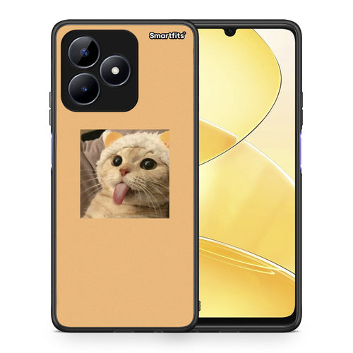 Θήκη Realme C51 Cat Tongue από τη Smartfits με σχέδιο στο πίσω μέρος και μαύρο περίβλημα | Realme C51 Cat Tongue case with colorful back and black bezels