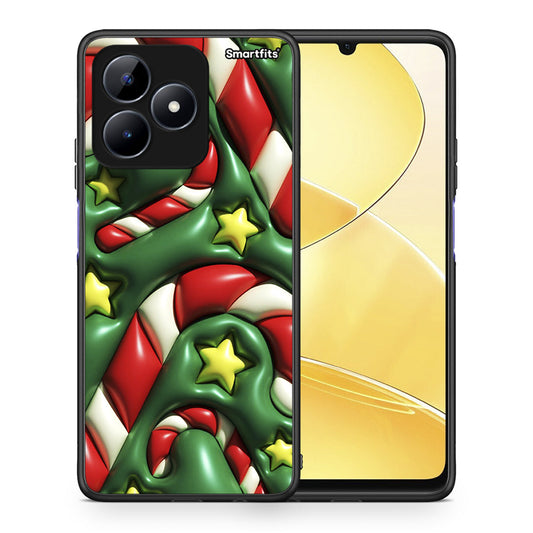 Θήκη Realme C51 Christmas Bubbles από τη Smartfits με σχέδιο στο πίσω μέρος και μαύρο περίβλημα | Realme C51 Christmas Bubbles case with colorful back and black bezels