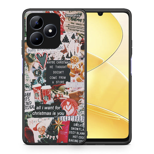Θήκη Realme C51 Christmas Happiness από τη Smartfits με σχέδιο στο πίσω μέρος και μαύρο περίβλημα | Realme C51 Christmas Happiness case with colorful back and black bezels
