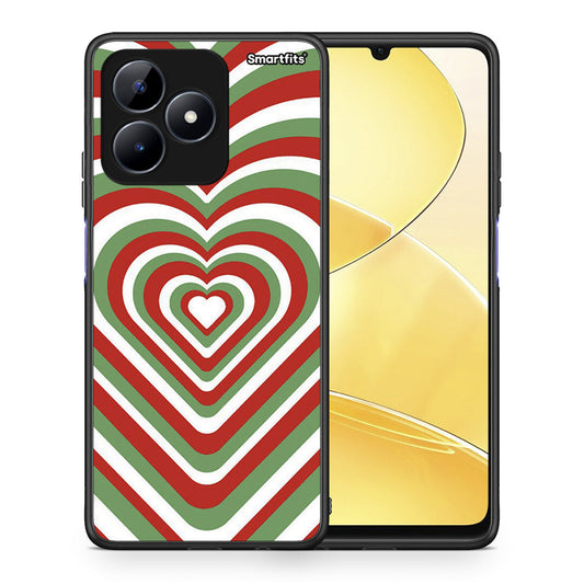 Θήκη Realme C51 Christmas Hearts από τη Smartfits με σχέδιο στο πίσω μέρος και μαύρο περίβλημα | Realme C51 Christmas Hearts case with colorful back and black bezels