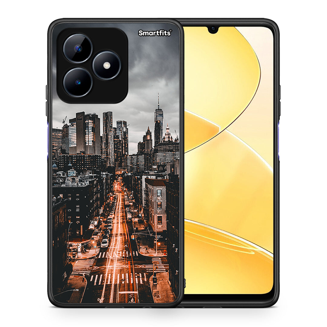 Θήκη Realme C51 City Lights από τη Smartfits με σχέδιο στο πίσω μέρος και μαύρο περίβλημα | Realme C51 City Lights case with colorful back and black bezels