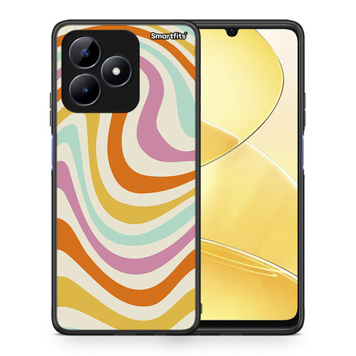 Θήκη Realme C51 Colourful Waves από τη Smartfits με σχέδιο στο πίσω μέρος και μαύρο περίβλημα | Realme C51 Colourful Waves case with colorful back and black bezels