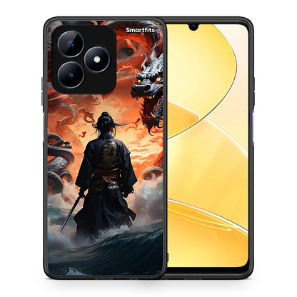 Θήκη Realme C51 Dragons Fight από τη Smartfits με σχέδιο στο πίσω μέρος και μαύρο περίβλημα | Realme C51 Dragons Fight case with colorful back and black bezels
