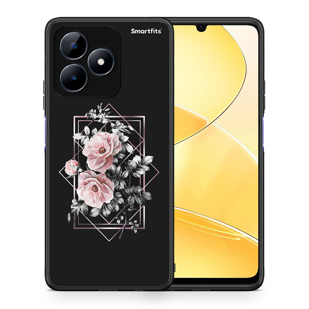 Θήκη Realme Note 50 Frame Flower από τη Smartfits με σχέδιο στο πίσω μέρος και μαύρο περίβλημα | Realme Note 50 Frame Flower case with colorful back and black bezels