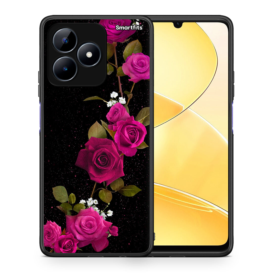 Θήκη Realme C51 Red Roses Flower από τη Smartfits με σχέδιο στο πίσω μέρος και μαύρο περίβλημα | Realme C51 Red Roses Flower case with colorful back and black bezels