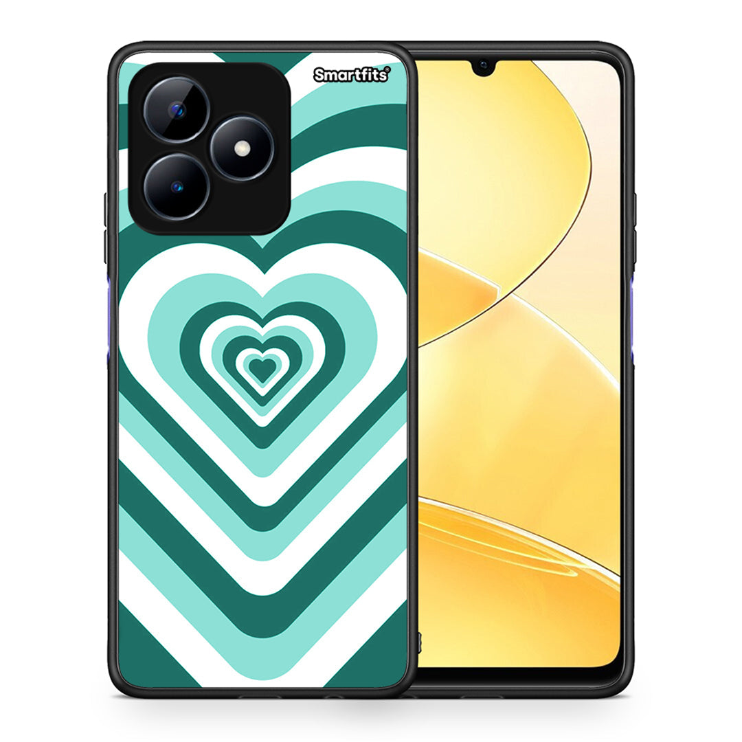 Θήκη Realme C51 Green Hearts από τη Smartfits με σχέδιο στο πίσω μέρος και μαύρο περίβλημα | Realme C51 Green Hearts case with colorful back and black bezels