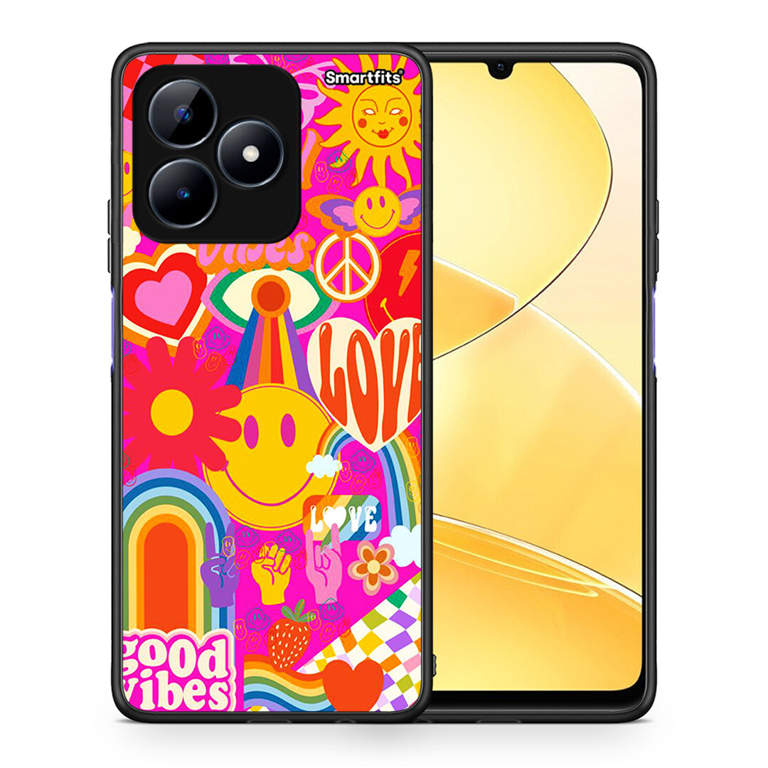 Θήκη Realme Note 50 Hippie Love από τη Smartfits με σχέδιο στο πίσω μέρος και μαύρο περίβλημα | Realme Note 50 Hippie Love case with colorful back and black bezels