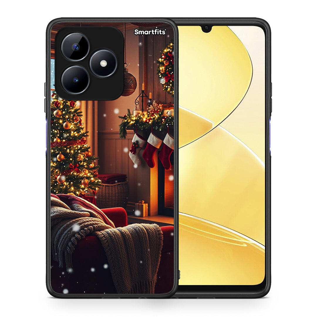 Θήκη Realme C51 Home For Christmas από τη Smartfits με σχέδιο στο πίσω μέρος και μαύρο περίβλημα | Realme C51 Home For Christmas case with colorful back and black bezels