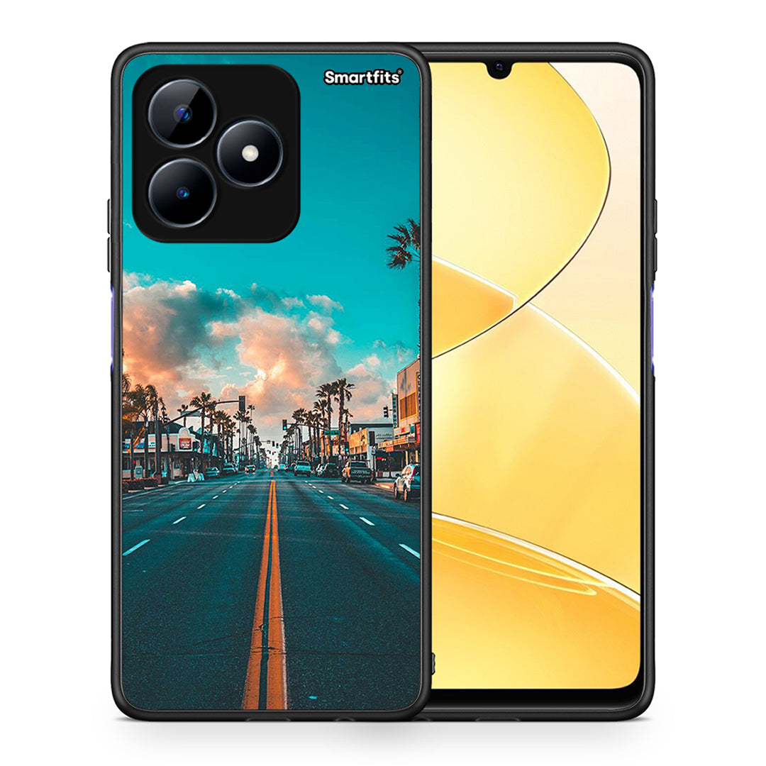 Θήκη Realme C51 City Landscape από τη Smartfits με σχέδιο στο πίσω μέρος και μαύρο περίβλημα | Realme C51 City Landscape case with colorful back and black bezels