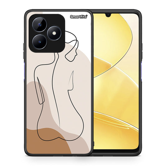 Θήκη Realme C51 LineArt Woman από τη Smartfits με σχέδιο στο πίσω μέρος και μαύρο περίβλημα | Realme C51 LineArt Woman case with colorful back and black bezels