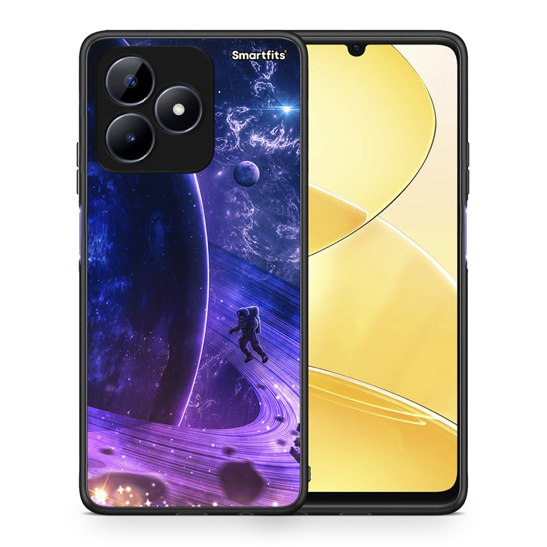 Θήκη Realme C51 Lost Astronaut από τη Smartfits με σχέδιο στο πίσω μέρος και μαύρο περίβλημα | Realme C51 Lost Astronaut case with colorful back and black bezels