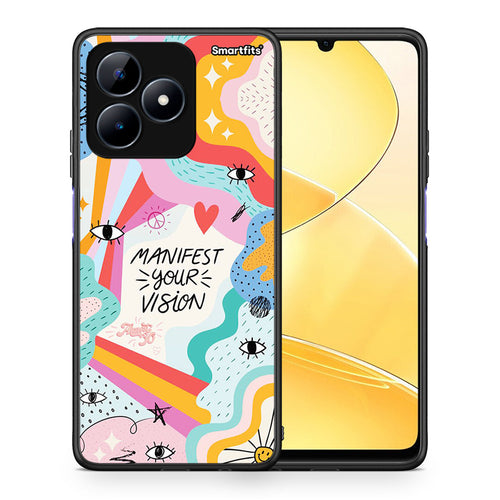 Θήκη Realme C51 Manifest Your Vision από τη Smartfits με σχέδιο στο πίσω μέρος και μαύρο περίβλημα | Realme C51 Manifest Your Vision case with colorful back and black bezels