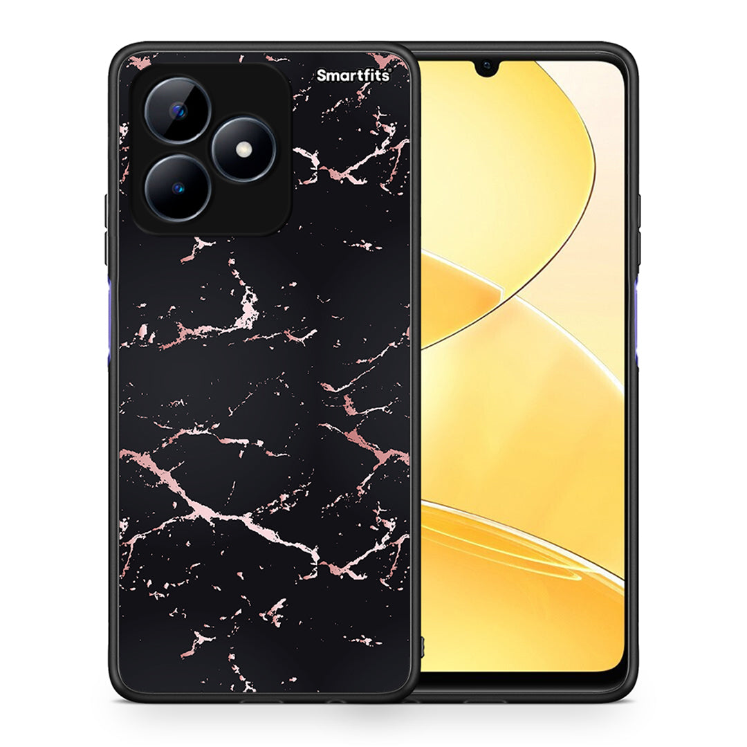 Θήκη Realme C51 Black Rosegold Marble από τη Smartfits με σχέδιο στο πίσω μέρος και μαύρο περίβλημα | Realme C51 Black Rosegold Marble case with colorful back and black bezels