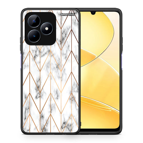Θήκη Realme C51 Gold Geometric Marble από τη Smartfits με σχέδιο στο πίσω μέρος και μαύρο περίβλημα | Realme C51 Gold Geometric Marble case with colorful back and black bezels