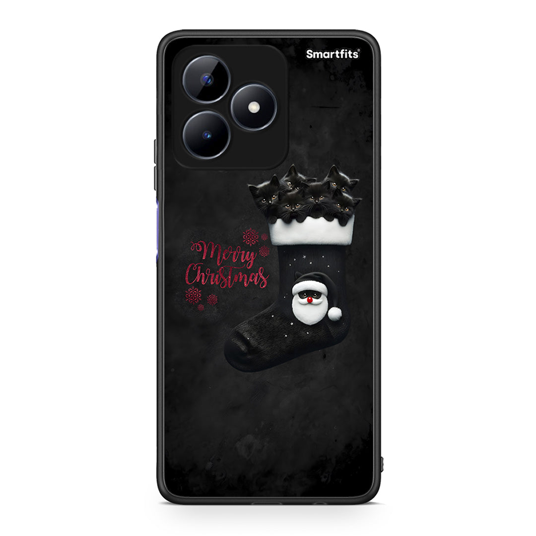Realme C51 Merry Cat Christmas θήκη από τη Smartfits με σχέδιο στο πίσω μέρος και μαύρο περίβλημα | Smartphone case with colorful back and black bezels by Smartfits