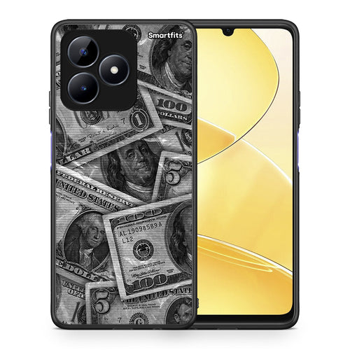 Θήκη Realme C51 Money Dollars από τη Smartfits με σχέδιο στο πίσω μέρος και μαύρο περίβλημα | Realme C51 Money Dollars case with colorful back and black bezels