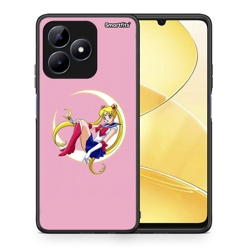 Θήκη Realme C51 Moon Girl από τη Smartfits με σχέδιο στο πίσω μέρος και μαύρο περίβλημα | Realme C51 Moon Girl case with colorful back and black bezels