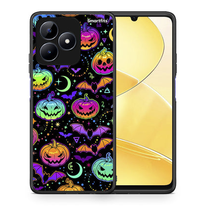 Θήκη Realme C51 Neon Halloween από τη Smartfits με σχέδιο στο πίσω μέρος και μαύρο περίβλημα | Realme C51 Neon Halloween case with colorful back and black bezels