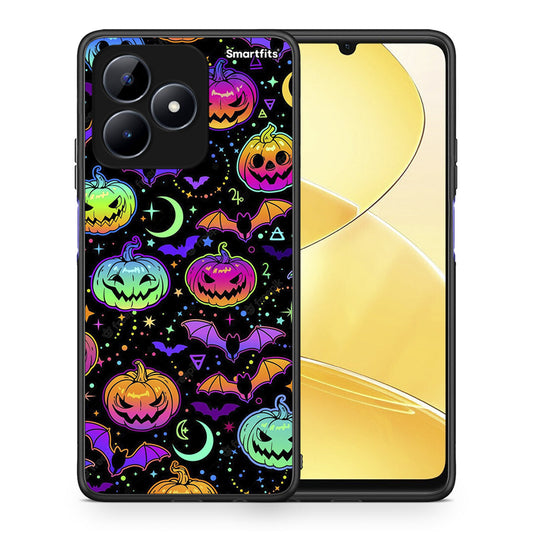 Θήκη Realme C51 Neon Halloween από τη Smartfits με σχέδιο στο πίσω μέρος και μαύρο περίβλημα | Realme C51 Neon Halloween case with colorful back and black bezels