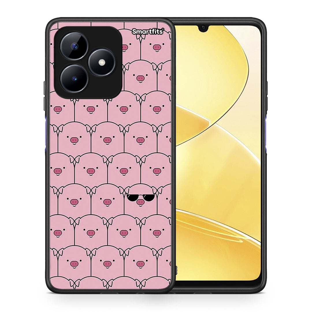 Θήκη Realme C51 Pig Glasses από τη Smartfits με σχέδιο στο πίσω μέρος και μαύρο περίβλημα | Realme C51 Pig Glasses case with colorful back and black bezels