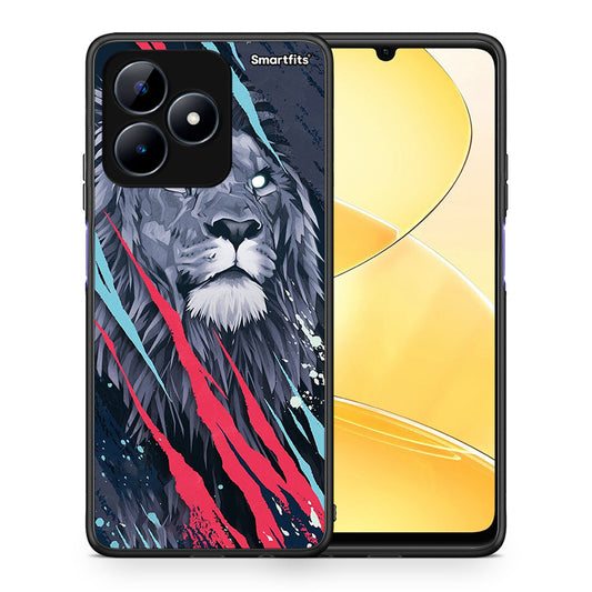 Θήκη Realme C51 Lion Designer PopArt από τη Smartfits με σχέδιο στο πίσω μέρος και μαύρο περίβλημα | Realme C51 Lion Designer PopArt case with colorful back and black bezels