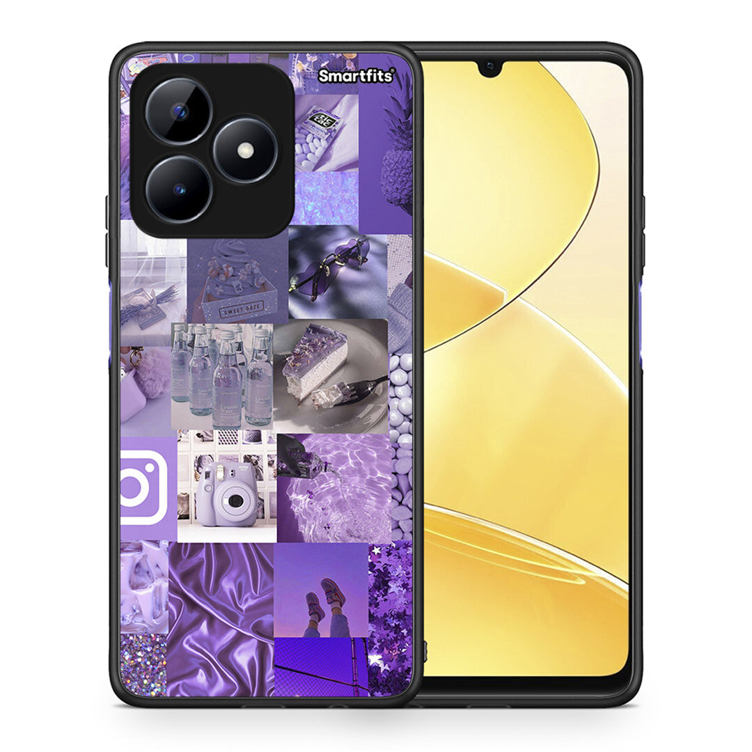 Θήκη Realme Note 50 Purple Aesthetic Collage από τη Smartfits με σχέδιο στο πίσω μέρος και μαύρο περίβλημα | Realme Note 50 Purple Aesthetic Collage case with colorful back and black bezels