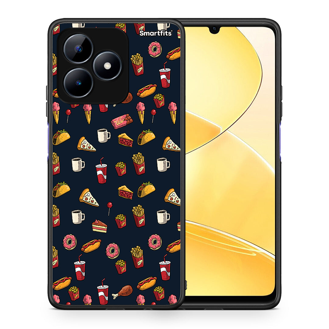 Θήκη Realme C51 Hungry Random από τη Smartfits με σχέδιο στο πίσω μέρος και μαύρο περίβλημα | Realme C51 Hungry Random case with colorful back and black bezels
