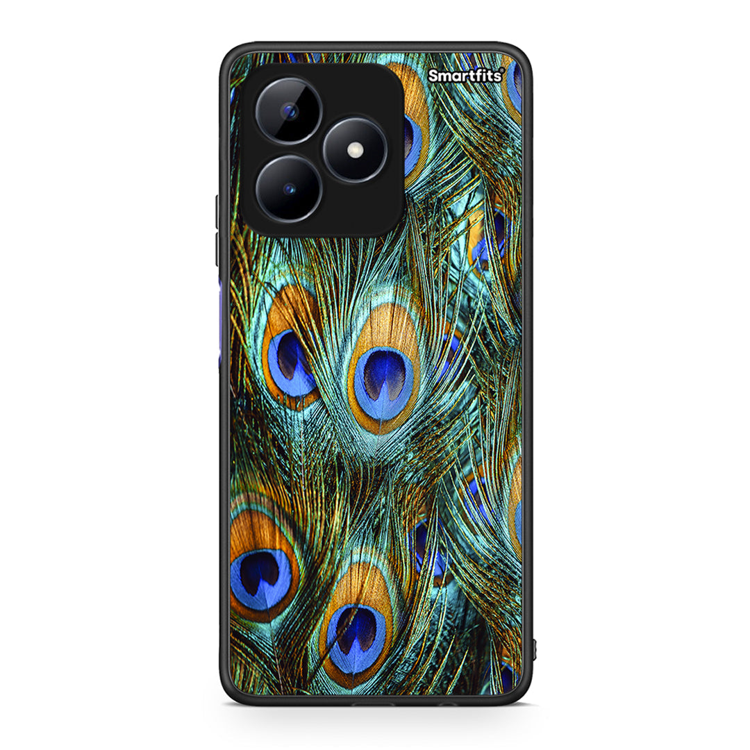 Realme C51 Real Peacock Feathers θήκη από τη Smartfits με σχέδιο στο πίσω μέρος και μαύρο περίβλημα | Smartphone case with colorful back and black bezels by Smartfits