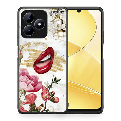 Θήκη Realme C51 Red Lips από τη Smartfits με σχέδιο στο πίσω μέρος και μαύρο περίβλημα | Realme C51 Red Lips case with colorful back and black bezels