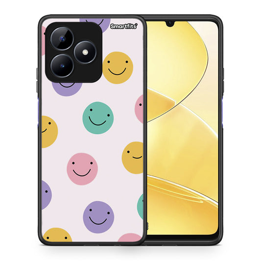 Θήκη Realme C51 Smiley Faces από τη Smartfits με σχέδιο στο πίσω μέρος και μαύρο περίβλημα | Realme C51 Smiley Faces case with colorful back and black bezels