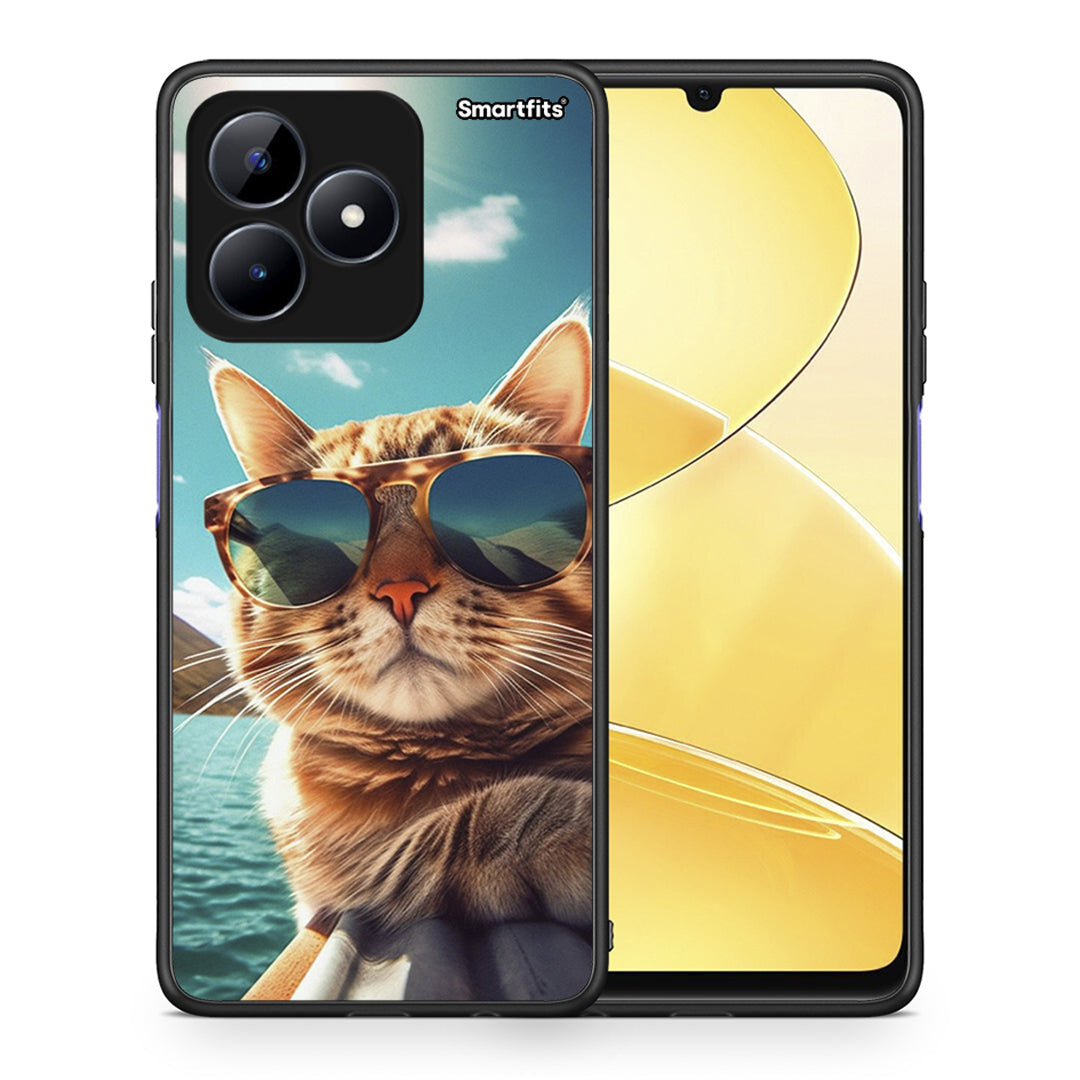 Θήκη Realme C51 Summer Cat από τη Smartfits με σχέδιο στο πίσω μέρος και μαύρο περίβλημα | Realme C51 Summer Cat case with colorful back and black bezels