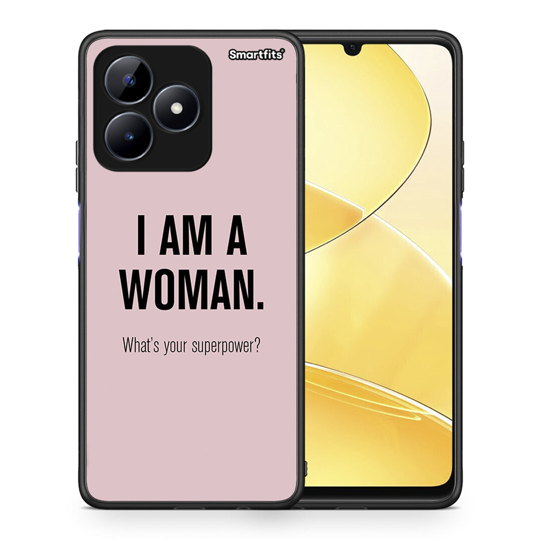 Θήκη Realme Note 50 Superpower Woman από τη Smartfits με σχέδιο στο πίσω μέρος και μαύρο περίβλημα | Realme Note 50 Superpower Woman case with colorful back and black bezels