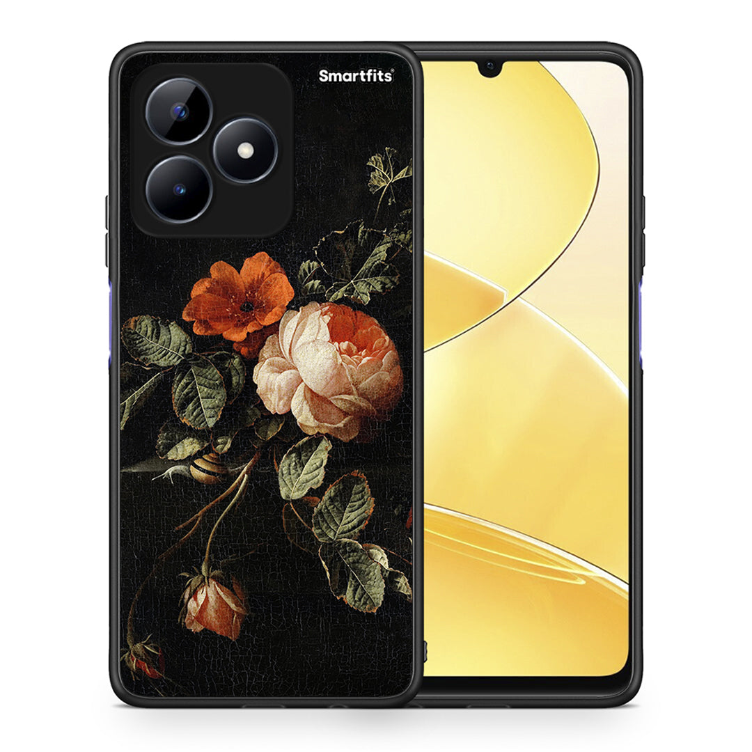 Θήκη Realme C51 Vintage Roses από τη Smartfits με σχέδιο στο πίσω μέρος και μαύρο περίβλημα | Realme C51 Vintage Roses case with colorful back and black bezels