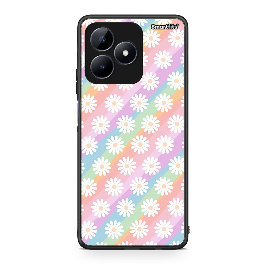 Realme C51 White Daisies θήκη από τη Smartfits με σχέδιο στο πίσω μέρος και μαύρο περίβλημα | Smartphone case with colorful back and black bezels by Smartfits