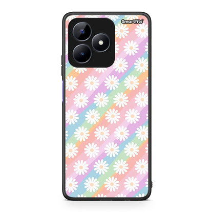 Realme C51 White Daisies θήκη από τη Smartfits με σχέδιο στο πίσω μέρος και μαύρο περίβλημα | Smartphone case with colorful back and black bezels by Smartfits