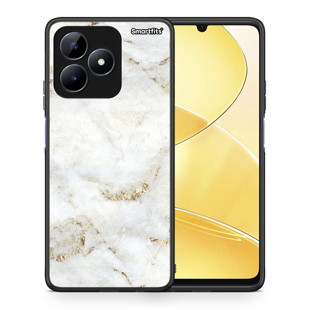 Θήκη Realme C51 White Gold Marble από τη Smartfits με σχέδιο στο πίσω μέρος και μαύρο περίβλημα | Realme C51 White Gold Marble case with colorful back and black bezels