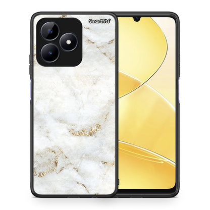Θήκη Realme C51 White Gold Marble από τη Smartfits με σχέδιο στο πίσω μέρος και μαύρο περίβλημα | Realme C51 White Gold Marble case with colorful back and black bezels