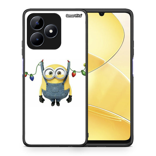 Θήκη Realme C51 Xmas Minion Lights από τη Smartfits με σχέδιο στο πίσω μέρος και μαύρο περίβλημα | Realme C51 Xmas Minion Lights case with colorful back and black bezels