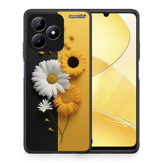 Θήκη Realme C51 Yellow Daisies από τη Smartfits με σχέδιο στο πίσω μέρος και μαύρο περίβλημα | Realme C51 Yellow Daisies case with colorful back and black bezels