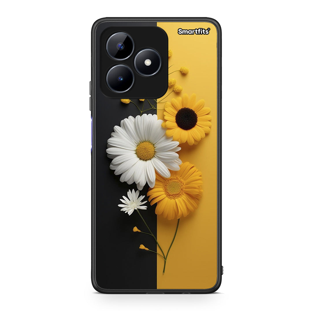 Realme C51 Yellow Daisies θήκη από τη Smartfits με σχέδιο στο πίσω μέρος και μαύρο περίβλημα | Smartphone case with colorful back and black bezels by Smartfits