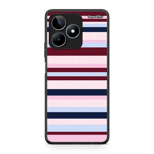 Θήκη Realme C53 Burgundy Pink and Blue Horizontal Stripes από τη Smartfits με σχέδιο στο πίσω μέρος και μαύρο περίβλημα | Realme C53 Burgundy Pink and Blue Horizontal Stripes case with colorful back and black bezels