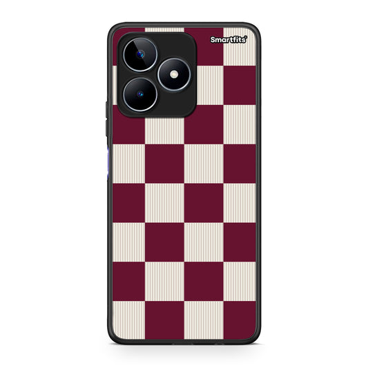Θήκη Realme C53 Burgundy and Cream Striped Checks από τη Smartfits με σχέδιο στο πίσω μέρος και μαύρο περίβλημα | Realme C53 Burgundy and Cream Striped Checks case with colorful back and black bezels