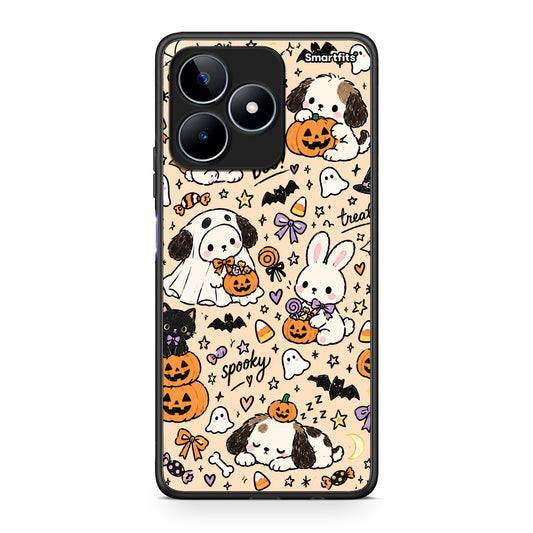 Θήκη Realme C53 Halloween Puppies and Friends on Cream από τη Smartfits με σχέδιο στο πίσω μέρος και μαύρο περίβλημα | Realme C53 Halloween Puppies and Friends on Cream case with colorful back and black bezels