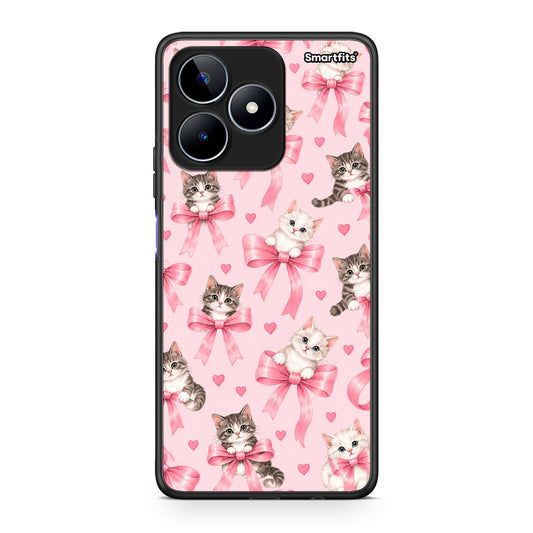 Θήκη Realme C53 Kittens and Pink Bows on Pink από τη Smartfits με σχέδιο στο πίσω μέρος και μαύρο περίβλημα | Realme C53 Kittens and Pink Bows on Pink case with colorful back and black bezels
