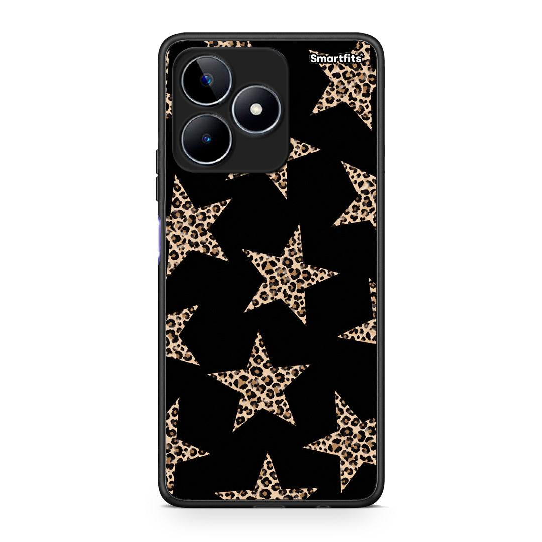 Θήκη Realme C53 Leopard Stars on Black από τη Smartfits με σχέδιο στο πίσω μέρος και μαύρο περίβλημα | Realme C53 Leopard Stars on Black case with colorful back and black bezels