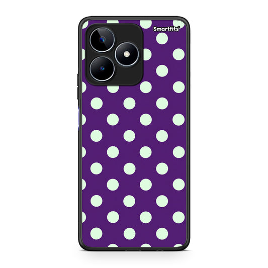Θήκη Realme C53 Mint Polka Dots on Purple από τη Smartfits με σχέδιο στο πίσω μέρος και μαύρο περίβλημα | Realme C53 Mint Polka Dots on Purple case with colorful back and black bezels