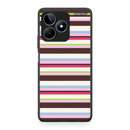 Θήκη Realme C53 Multicolour Horizontal Stripes από τη Smartfits με σχέδιο στο πίσω μέρος και μαύρο περίβλημα | Realme C53 Multicolour Horizontal Stripes case with colorful back and black bezels