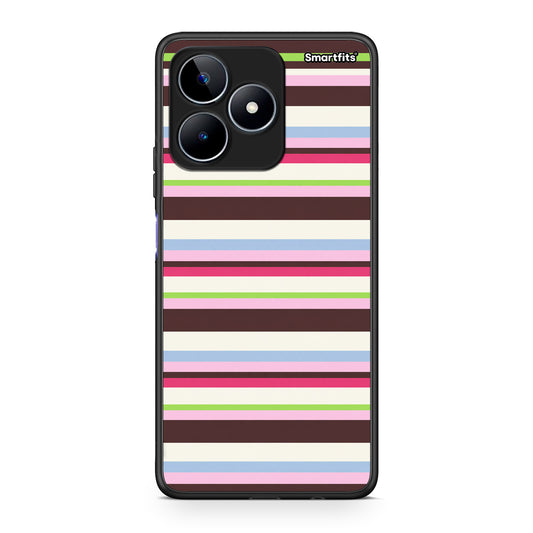 Θήκη Realme C53 Multicolour Horizontal Stripes από τη Smartfits με σχέδιο στο πίσω μέρος και μαύρο περίβλημα | Realme C53 Multicolour Horizontal Stripes case with colorful back and black bezels